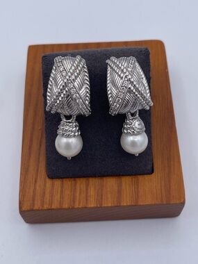 Judith Ripka Sterling Silver 925 CZ Convertible Freshwater Pearl Drop Earrings